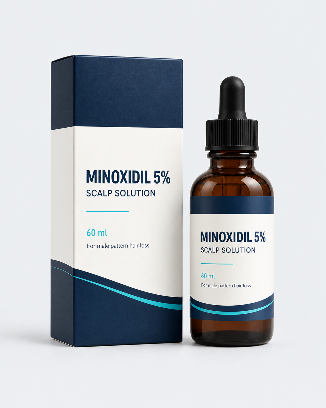 Minoxidil 5% Scalp Solution on light grey off-white background